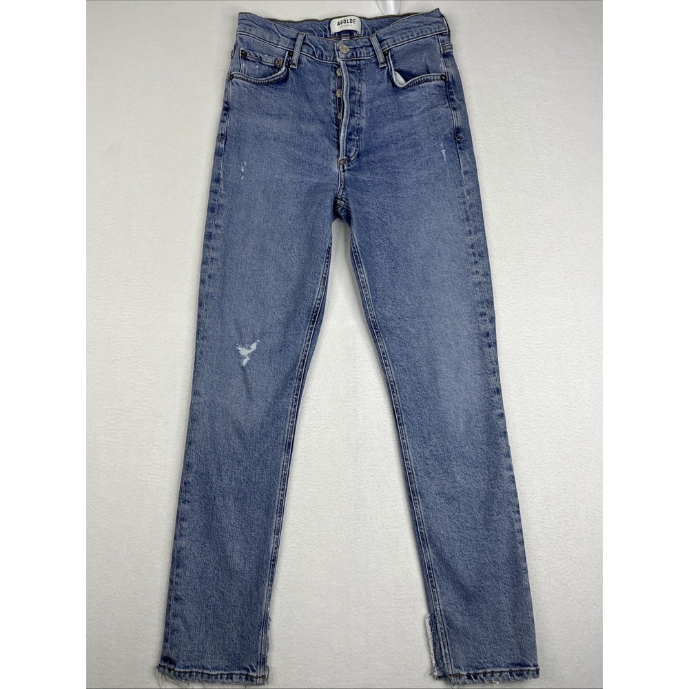 AGOLDE Nico Jeans Womens 27 Button Fly Skinny Distressed Light Wash A093B-3002